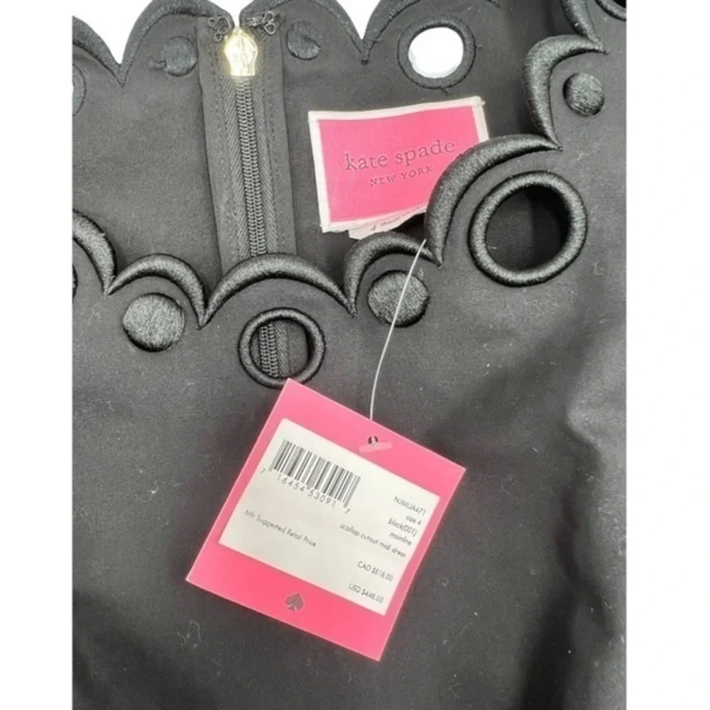 Kate Spade Scallop Cutout Trim Black Sleeveless Midi Dress Size 4 NWT